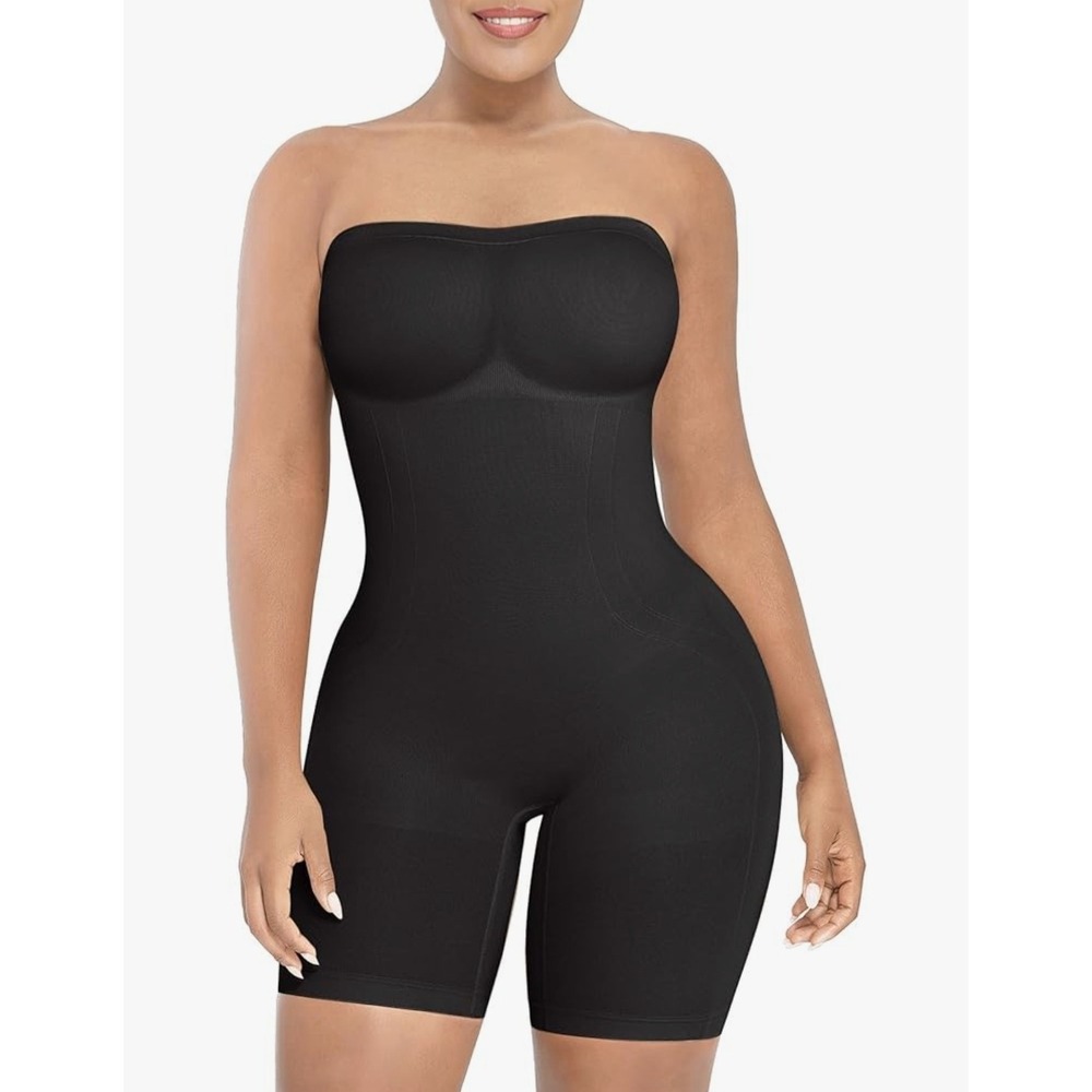 Shapellx Black Strapless Body Shaper Tummy Control Butt Lifter Bodysuit NWT